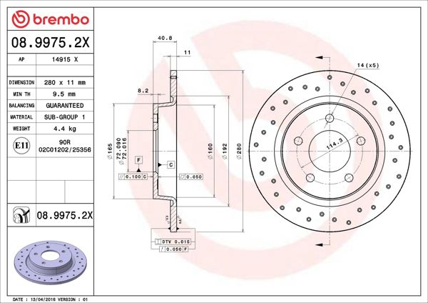 BREMBO 08.9975.2X | Fren Diski Arka Xtra Mazda | 2 Adet