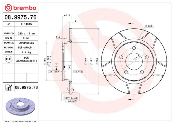 BREMBO 08.9975.76 | Fren Diski Arka Max Mazda | 2 Adet