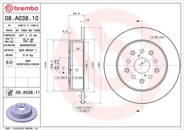 BREMBO 08.A038.11 | Fren Diski Arka Lexus | 2 Adet