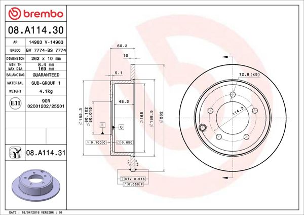 BREMBO 08.A114.31 | Fren Diski Arka UV Coated Chrysler | 2 Adet