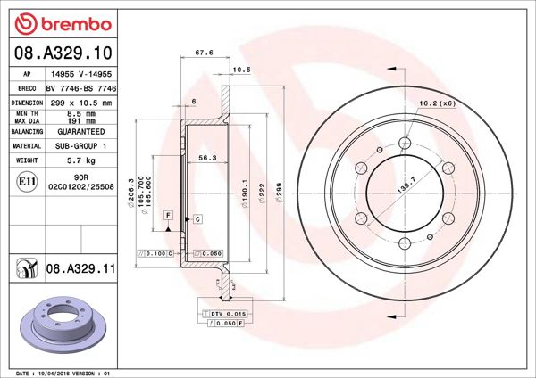 BREMBO 08.A329.11 | Fren Diski Arka UV Coated Ssangyong | 2 Adet