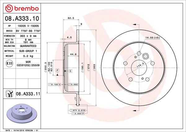 BREMBO 08.A333.11 | Fren Diski Arka UV Coated Toyota | 2 Adet