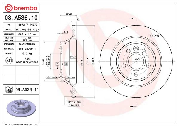 BREMBO 08.A536.11 | Fren Diski Arka UV Coated Volvo | 2 Adet