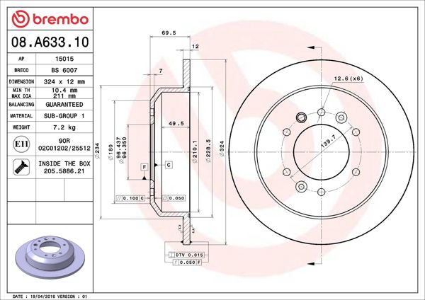 BREMBO 08.A633.10 | Fren Diski Arka Standard Kia | 2 Adet