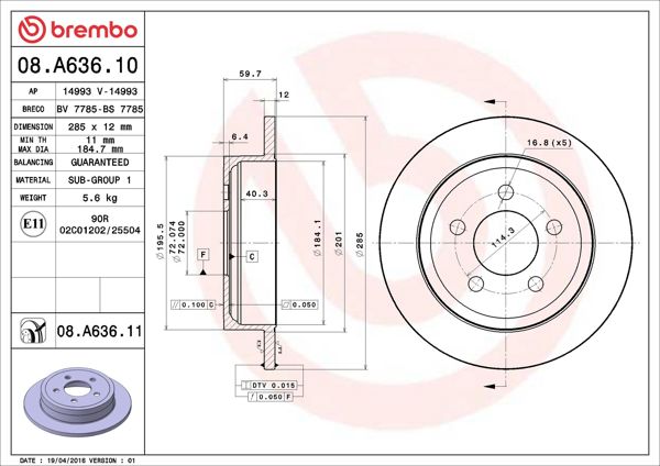 BREMBO 08.A636.11 | Fren Diski Arka UV Coated Jeep | 2 Adet