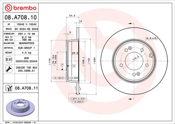 BREMBO 08.A708.11 | Fren Diski Arka UV Coated Hyundai | 2 Adet