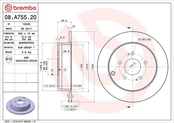 BREMBO 08.A755.20 | Fren Diski Arka Standard Mitsubishi | 2 Adet