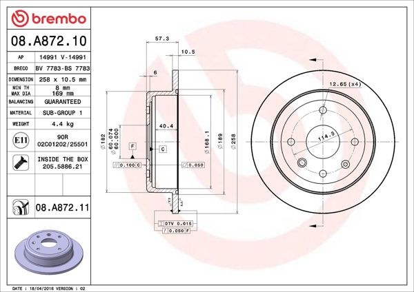 BREMBO 08.A872.11 | Fren Diski Arka UV Coated Chevrolet | 2 Adet