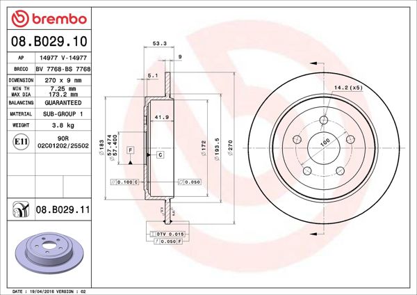 BREMBO 08.B029.10 | Fren Diski Arka Standard Chrysler | 2 Adet
