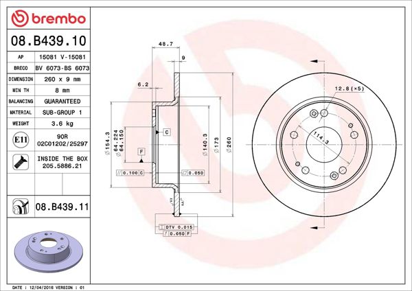 BREMBO 08.B439.11 | Fren Diski Arka UV Coated Honda | 2 Adet