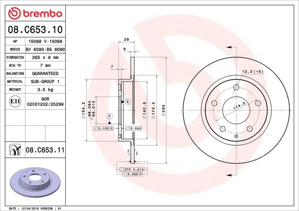BREMBO 08.C653.11 | Fren Diski Arka UV Coated Mazda | 2 Adet