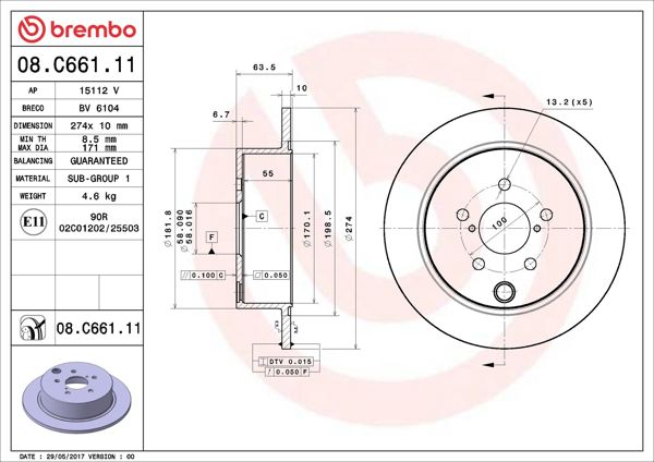BREMBO 08.C661.11 | Fren Diski Arka UV Coated Subaru | 2 Adet
