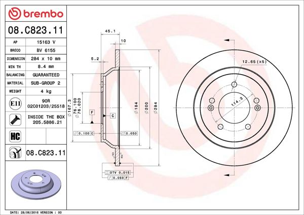 BREMBO 08.C823.11 | Fren Diski Arka UV Coated Kia | 2 Adet