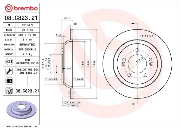 BREMBO 08.C823.21 | Fren Diski Arka UV Coated Hyundai | 2 Adet