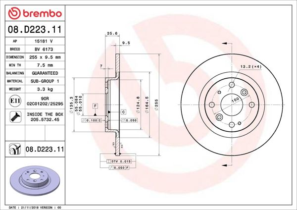 BREMBO 08.D223.11 | Fren Diski Arka UV Coated Mazda | 2 Adet
