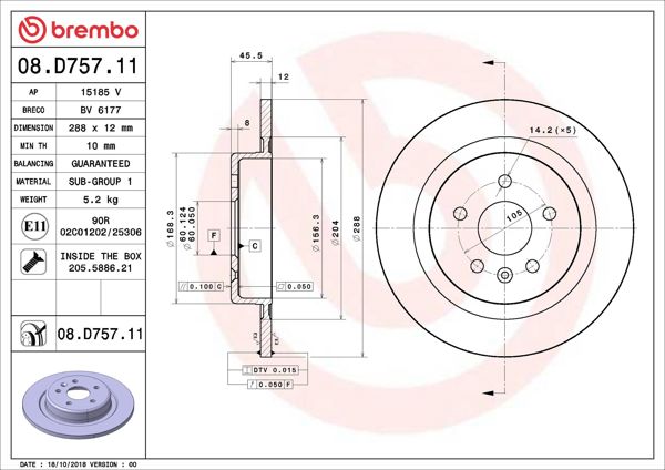 BREMBO 08.D757.11 | Fren Diski Arka UV Coated Opel | 2 Adet