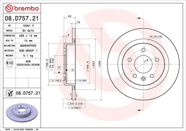 BREMBO 08.D757.21 | Fren Diski Arka UV Coated Opel | 2 Adet