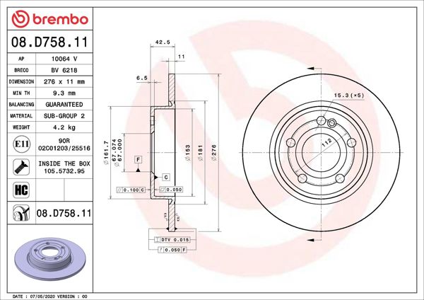 BREMBO 08.D758.11 | Fren Diski Arka Mercedes W177/W247/C118 18-19 | 2 Adet