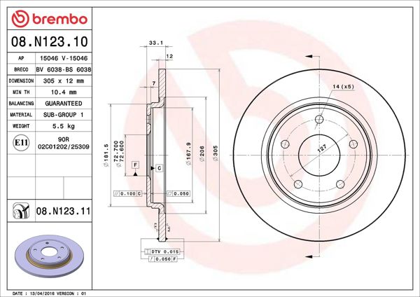 BREMBO 08.N123.11 | Fren Diski Arka UV Coated VW | 2 Adet