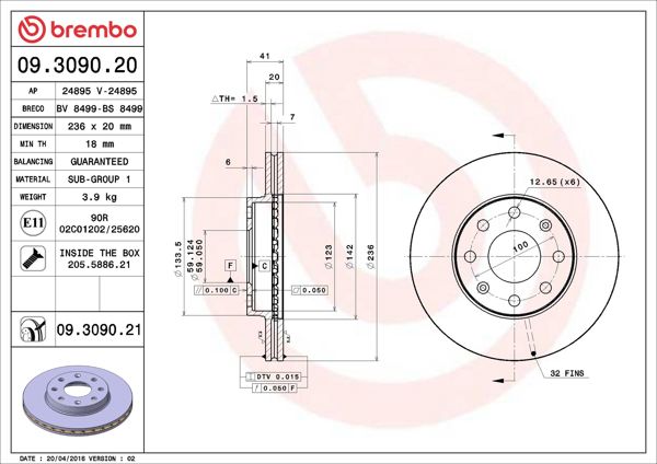 BREMBO 09.3090.21 | Fren Diski Ön UV Coated Chevrolet | 2 Adet