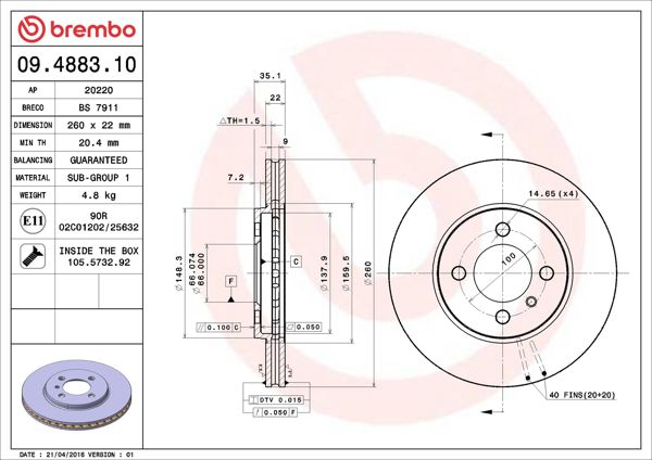 BREMBO 09.4883.10 | Fren Diski Ön Standard BMW | 2 Adet