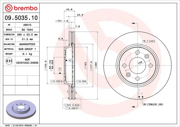 BREMBO 09.5035.10 | Fren Diski Ön Standard Saab | 2 Adet