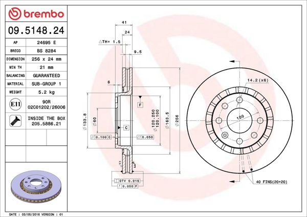 BREMBO 09.5148.24 | Fren Diski Ön Standard Opel | 2 Adet