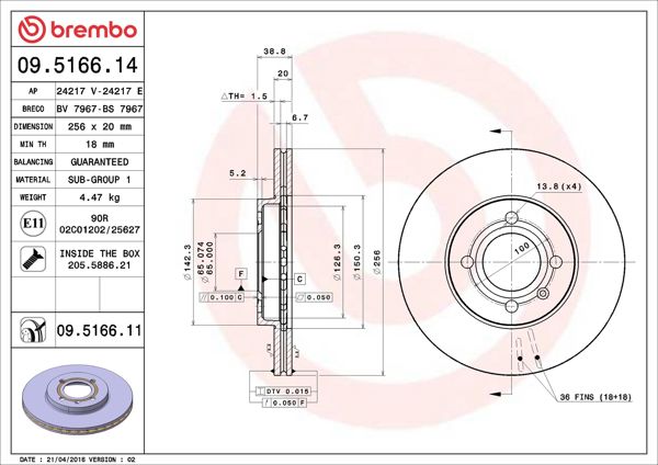 BREMBO 09.5166.11 | Fren Diski Ön UV Coated VW | 2 Adet