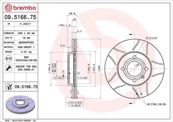 BREMBO 09.5166.75 | Fren Diski Ön Max VW | 2 Adet