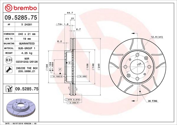 BREMBO 09.5285.75 | Fren Diski Ön Havalı Honda Civic 1.4 1.5 1992-2000 240×4 | 2 Adet