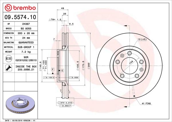 BREMBO 09.5574.10 | Fren Diski Ön Standard Peugeot | 2 Adet