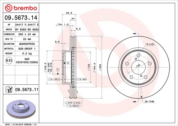 BREMBO 09.5673.11 | Fren Diski Ön UV Coated Subaru | 2 Adet