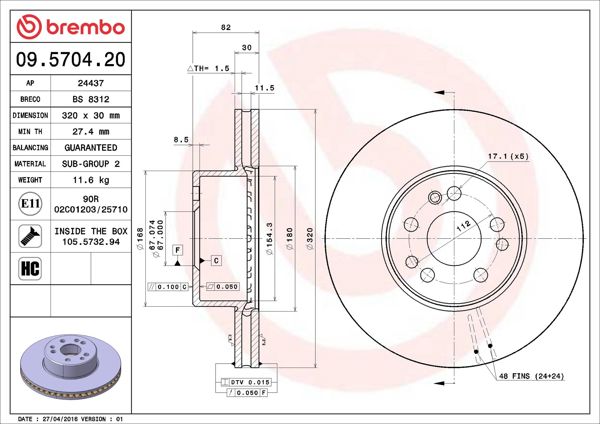 BREMBO 09.5704.20 | Fren Diski Ön Standard Mercedes-Benz | 2 Adet