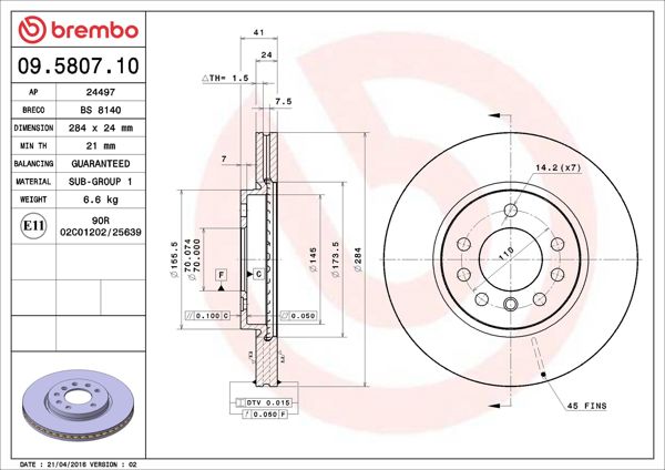 BREMBO 09.5807.10 | Fren Diski Ön Standard Opel | 2 Adet