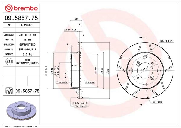BREMBO 09.5857.75 | Fren Diski Ön Max Subaru | 2 Adet