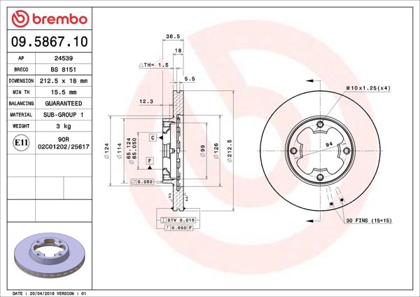 BREMBO 09.5867.10 | Fren Diski Ön Standard Subaru | 2 Adet