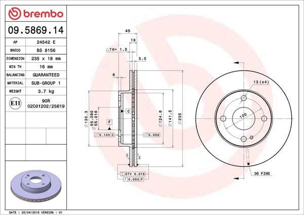 BREMBO 09.5869.14 | Fren Diski Ön Standard Mazda | 2 Adet