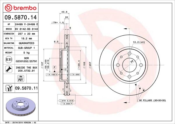 BREMBO 09.5870.14 | Fren Diski Ön Standard Fiat | 2 Adet