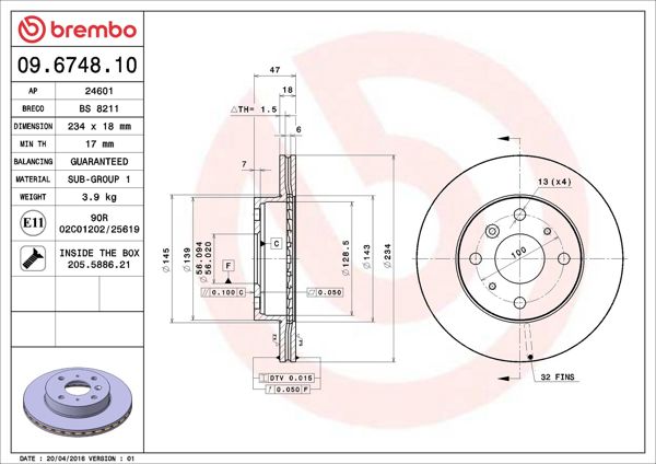 BREMBO 09.6748.10 | Fren Diski Ön Standard Daihatsu | 2 Adet