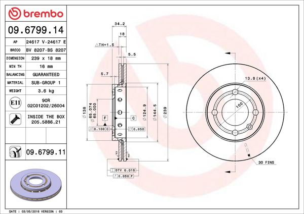 BREMBO 09.6799.14 | Fren Diski Ön Standard VW | 2 Adet