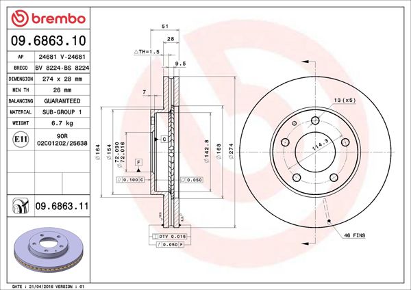 BREMBO 09.6863.11 | Fren Diski Ön UV Coated Mazda | 2 Adet