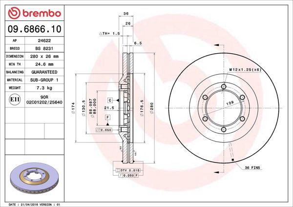 BREMBO 09.6866.10 | Fren Diski Ön Standard Opel | 2 Adet