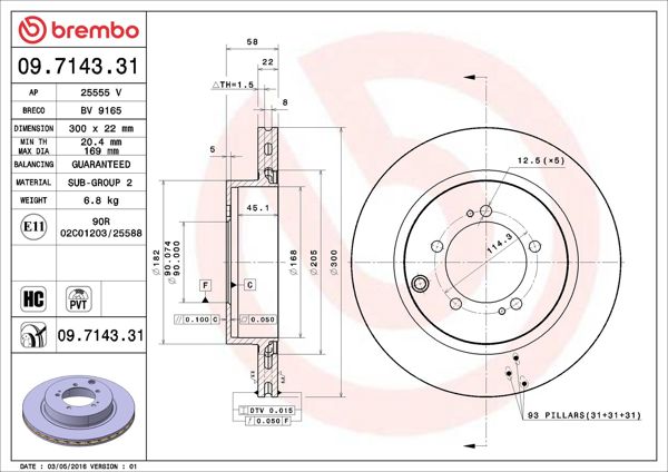 BREMBO 09.7143.31 | Fren Diski Arka UV Coated Mitsubishi | 2 Adet