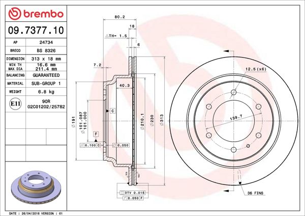 BREMBO 09.7377.10 | Fren Diski Arka Standard Opel | 2 Adet