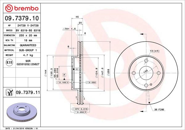 BREMBO 09.7379.11 | Fren Diski Ön UV Coated Mazda | 2 Adet