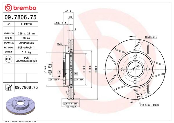BREMBO 09.7806.75 | Fren Diski Ön (258mm) (Ford Focus 98-02-Fiesta 02 -) (Mazda 2 03 -) Max | 2 Adet