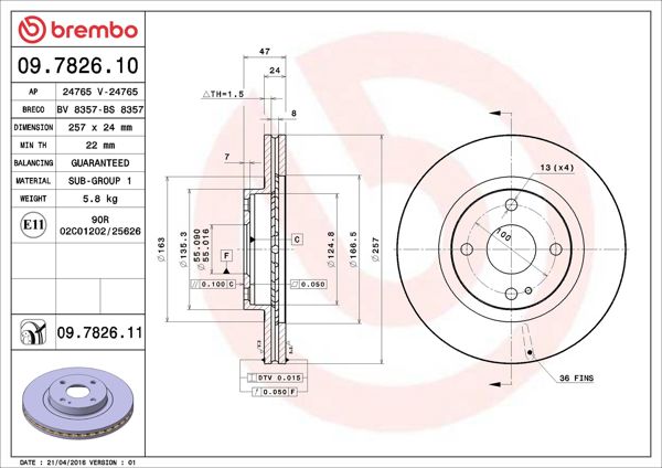 BREMBO 09.7826.10 | Fren Diski Ön Standard Mazda | 2 Adet