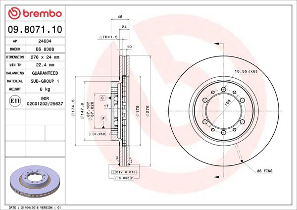 BREMBO 09.8071.11 | Fren Diski Ön UV Coated Mitsubishi | 2 Adet