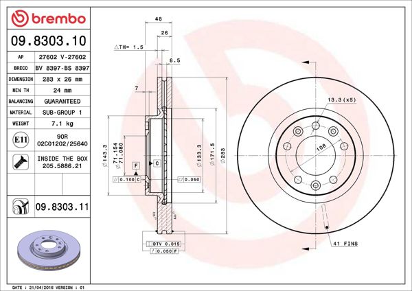 BREMBO 09.8303.11 | Fren Diski Ön UV Coated Peugeot | 2 Adet