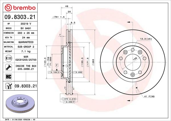 BREMBO 09.8303.21 | Fren Diski Ön UV Coated Opel | 2 Adet